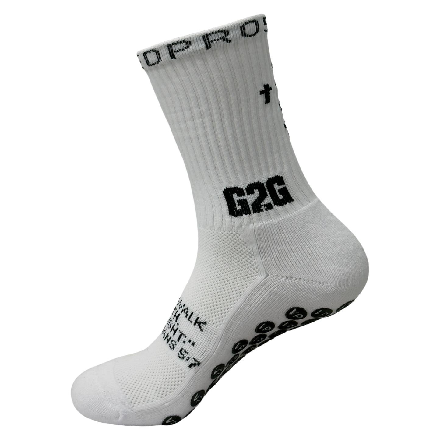 White Vaulted Pros Christian Grip Socks