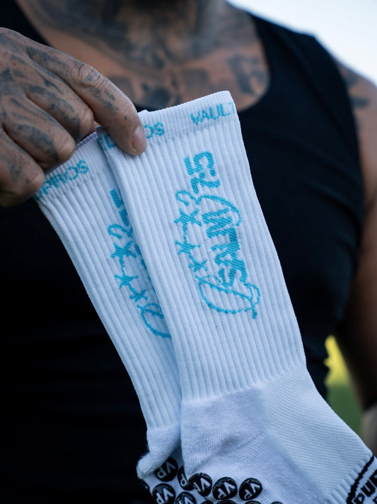 Blue Psalm 37:5 Grip Socks